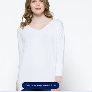 V Neck Knit Top - White, Size M